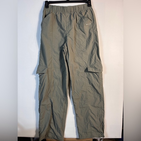 Will The Label at Anthropologie Sage Green Nylon Parachute Pants sz Small - Picture 1 of 8